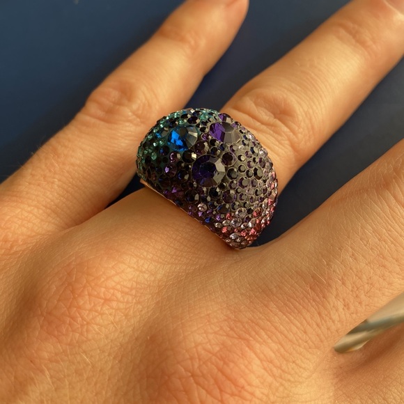Swarovski Chic Purple Blue Large Statement Bauble Fashion Ring - Picture 7 of 16